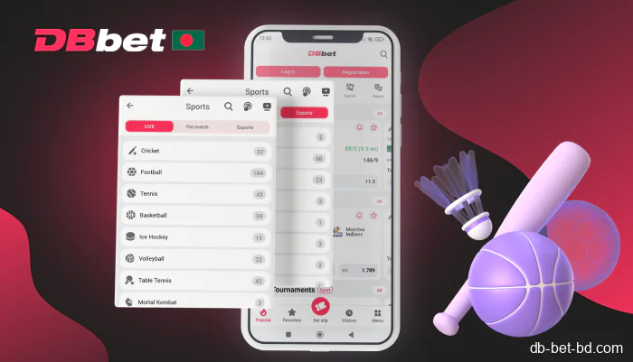 Large selection of sports disciplines for sports betting on DBbet app